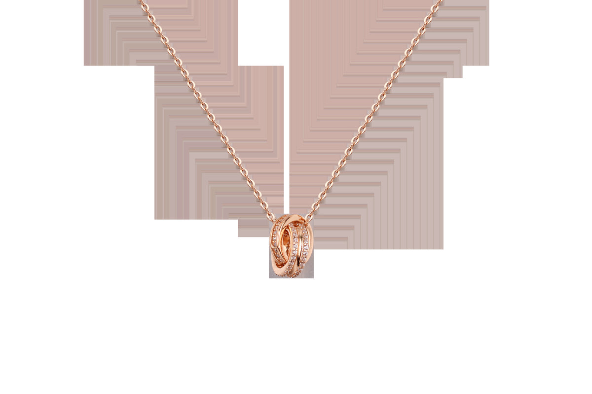 Chomel S925 Silver Double Ring Necklace | Rose & White Gold Silver Pendant Necklace Babs