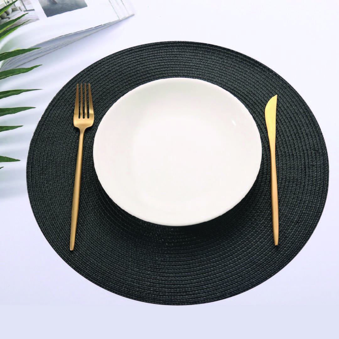 Round Basket Weave Placemat Set of 4 – 15" Polypropylene Woven Placemats Babs Black