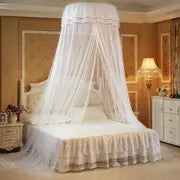 Round Ceiling Mosquito Net with Butterfly Decor – 6 Colors Bed Canopy Net Babs White