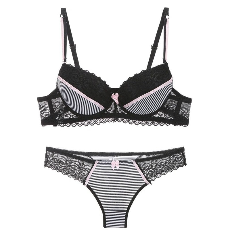 Lace Striped Lingerie Set – Bra & Panties | 4 Colors