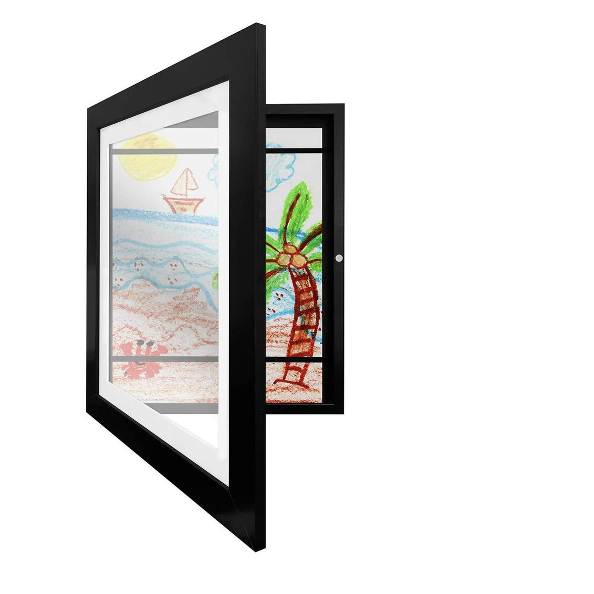 Kids Wooden Art Frame with Storage Box – A4 Display Kids Art Display Frame Babs Black / A4（20.8*29.7cm）