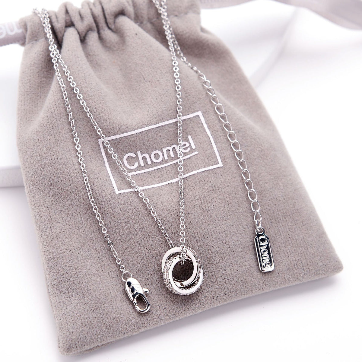 Chomel S925 Silver Double Ring Necklace – Rose & White Gold Silver Ring Necklace Babs White gold