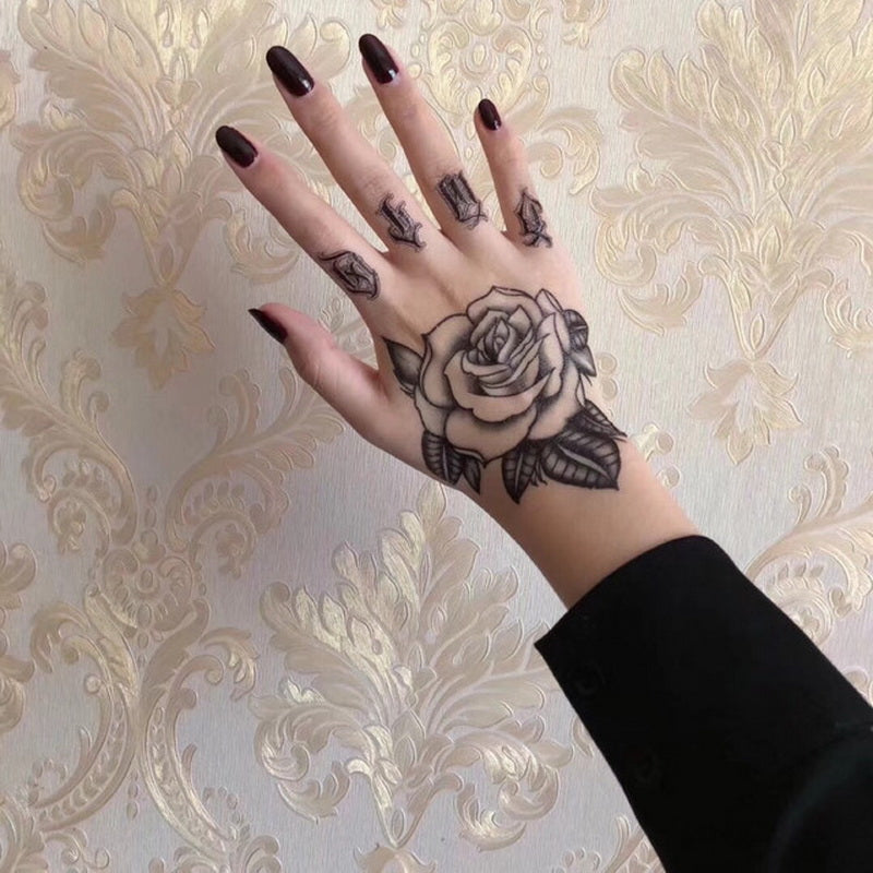 Skull Flower Finger Temporary Tattoo Stickers – Set of 9 Temporary Tattoo Stickers Babs