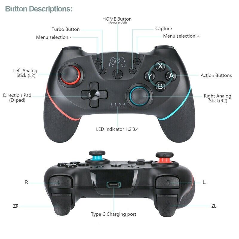 Wireless Pro Controller Gamepad for Nintendo Switch Bluetooth Wireless Game Controller Babs