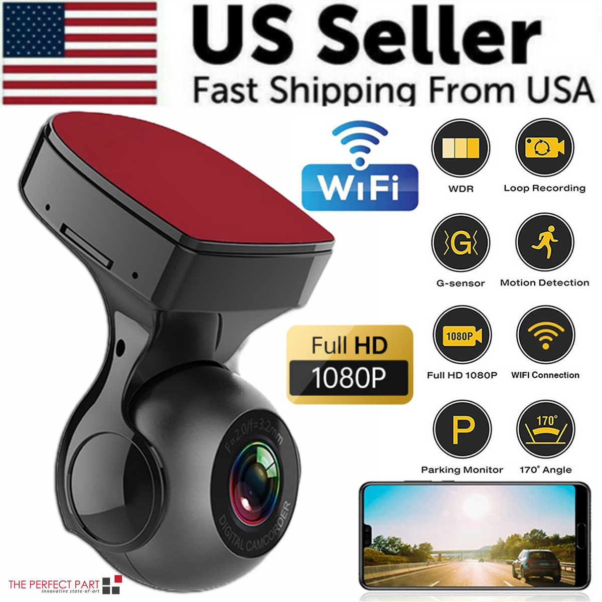 170° WiFi Dash Cam 1080P HD Car DVR Recorder with G-Sensor WiFi Dash Cam Babs
