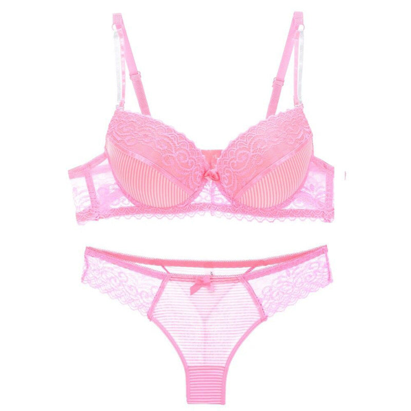 Lace Striped Lingerie Set – Bra & Panties | 4 Colors
