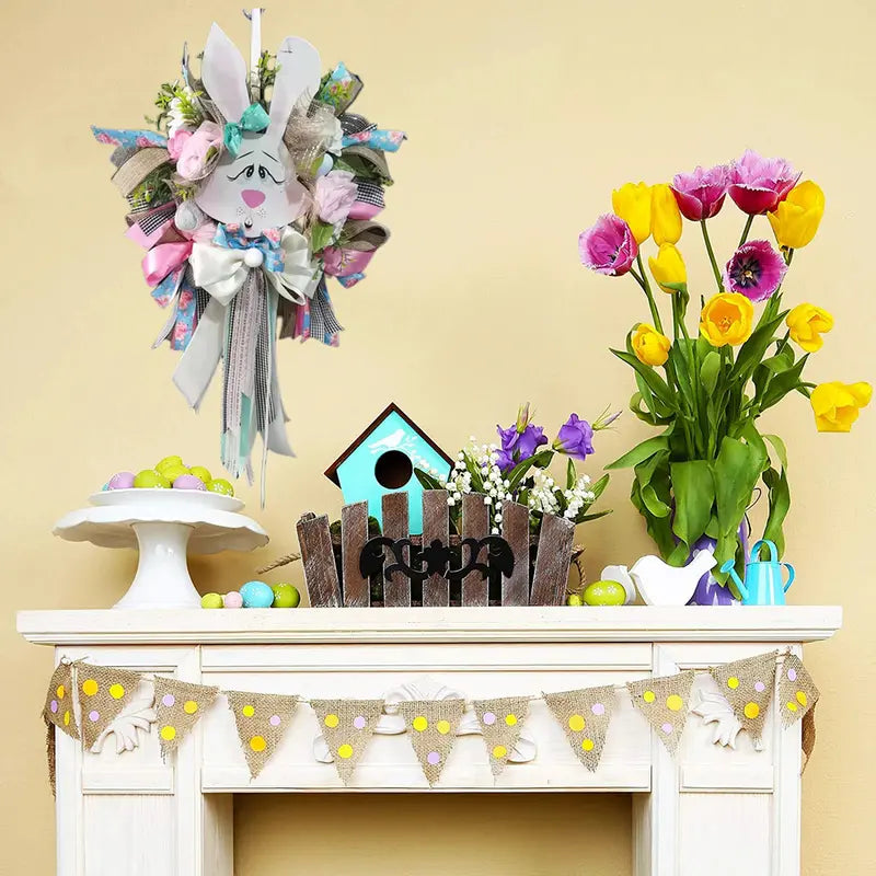 Easter Rabbit Wreath with Bunny Decorations – Spring Decor Easter Door Wreath Babs