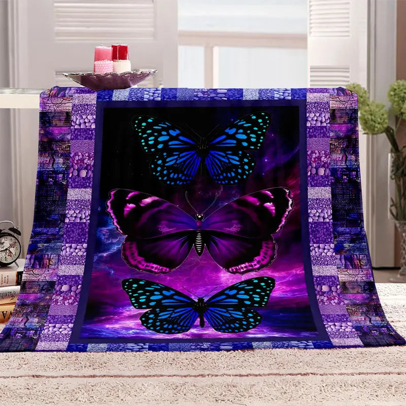 Purple Butterfly Flannel Blanket – Soft Digital Print Throw Flannel Throw Blanket Babs