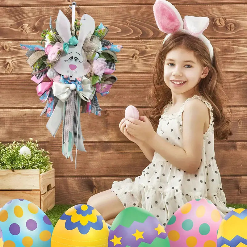 Easter Rabbit Wreath with Bunny Decorations – Spring Decor Easter Door Wreath Babs