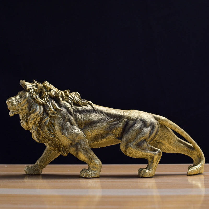 Chinese Style Resin Lion Figurine | Copper Gold Home Decor Decorative Figurine Babs