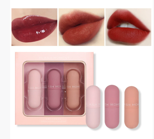 3-Piece Matte Lip Gloss Set – Non-Stick Mineral Formula Matte Lip Gloss Set Babs New B