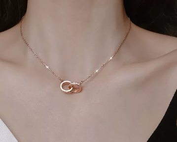 Chomel S925 Silver Double Ring Necklace | Rose & White Gold Silver Pendant Necklace Babs new Rose Gold