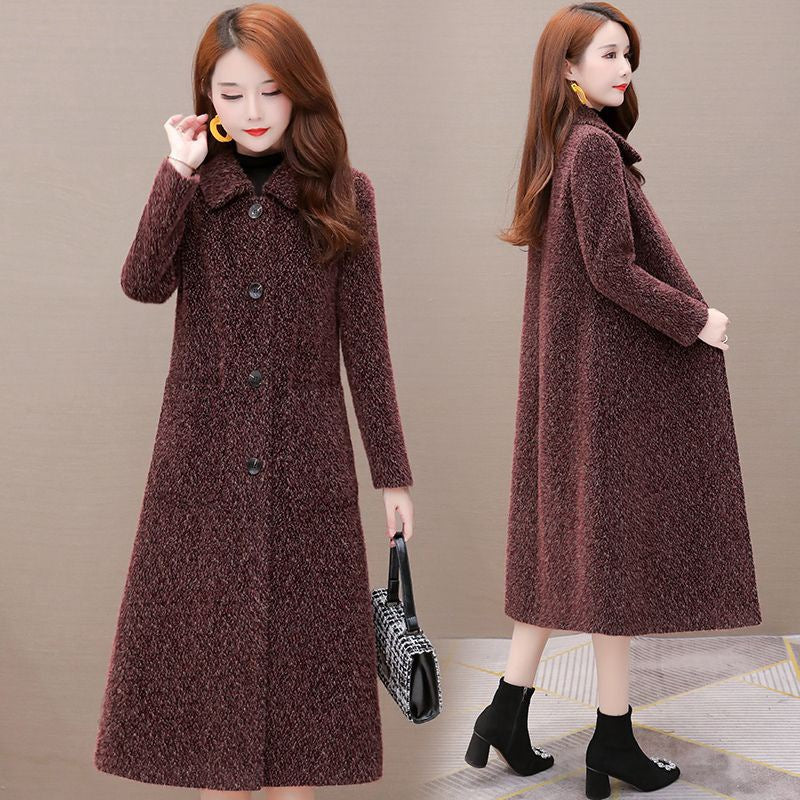 Women's Mid-Length Padded Faux Mink Fleece Coat Women's Winter Coat Babs Beige Gray M