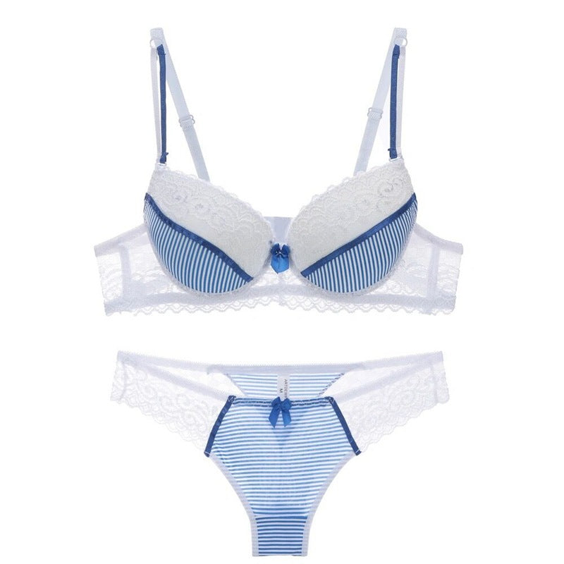 Lace Striped Lingerie Set – Bra & Panties | 4 Colors Lingerie Set Babs White 34/75D