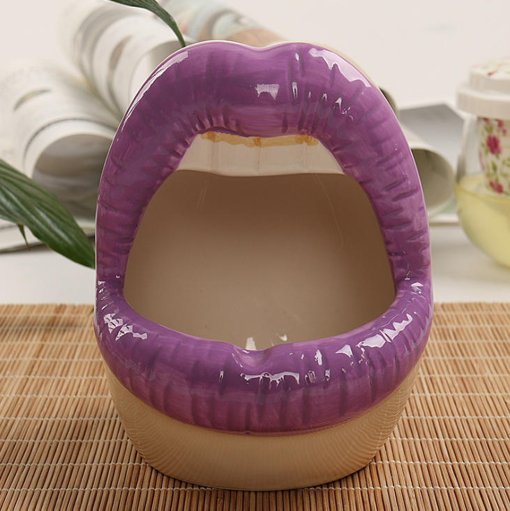 Creative Ceramic Big Lips Ashtray – Quirky Home Decor Decorative Ashtray Babs Purple A