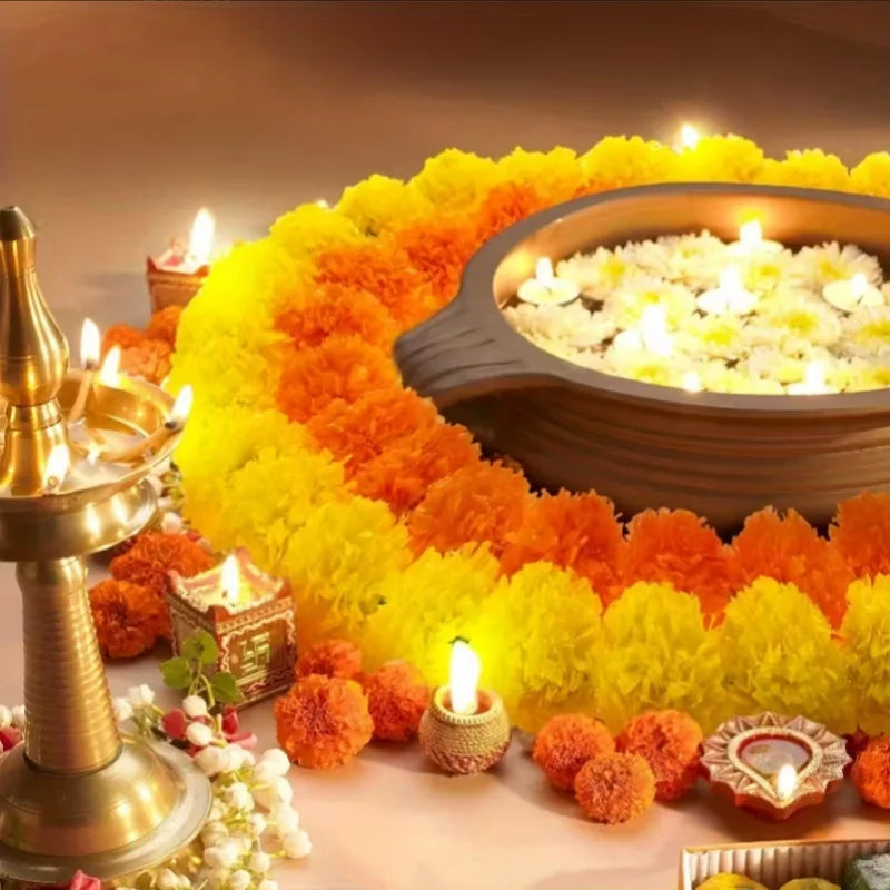 Mexican Marigold Artificial Flowers DIY Garland – Halloween & Diwali Artificial Flower Garland Babs