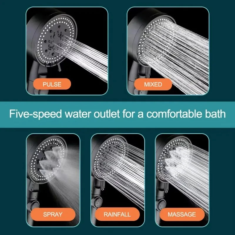 5-Mode High-Pressure Water-Saving Handheld Shower Head + Hose Handheld Shower Head Babs