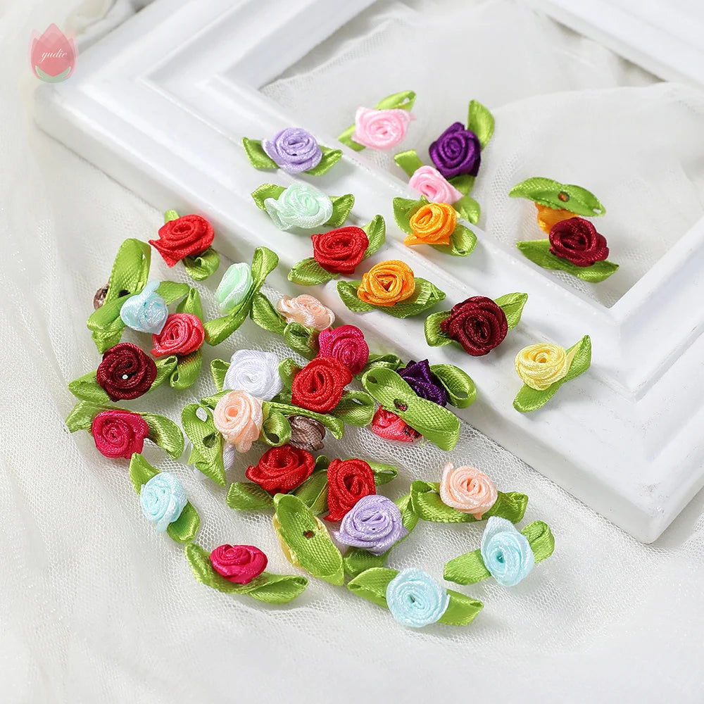 50Pcs Silk Bow-Knot Mini Artificial Rose Flower Heads 2cm Artificial Flower Heads Babs