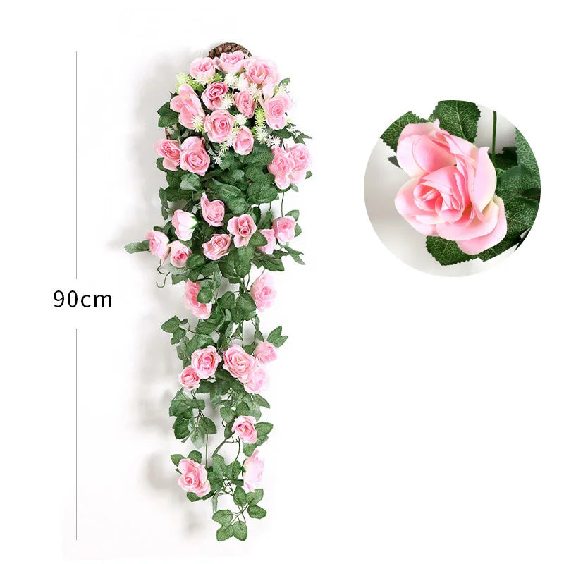 Artificial Silk Rose Wreath – Wall Hanging Floral Home Decor Decorative Floral Wreath Babs
