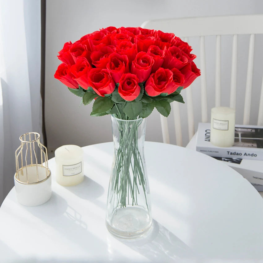 10 Pc Artificial Red Silk Roses Bouquet – Wedding & Home Décor Artificial Silk Roses Babs