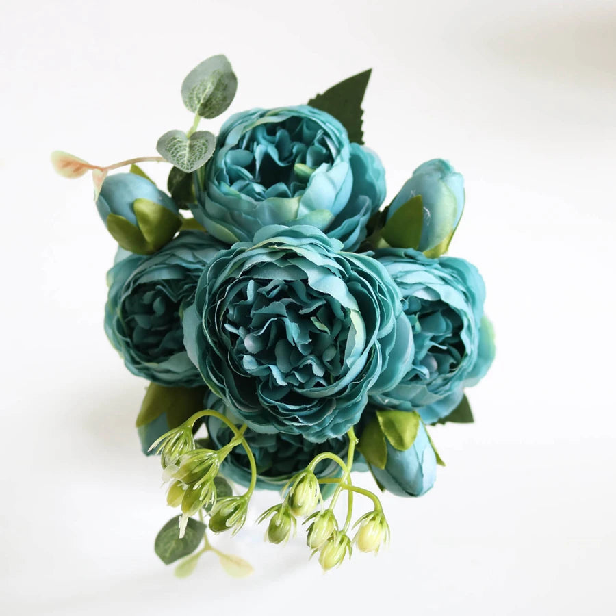 Silk Peony & Rose Artificial Bouquet – Wedding & Home Décor Artificial Flower Bouquet Babs Blue