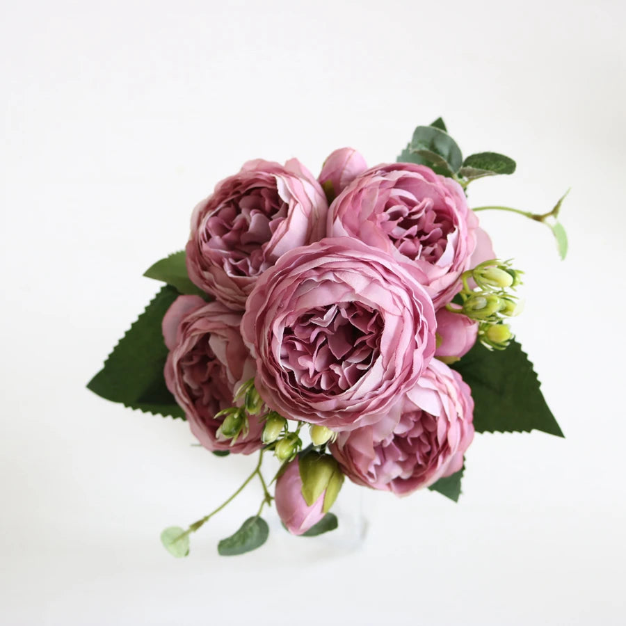 Silk Peony & Rose Artificial Bouquet – Wedding & Home Décor Artificial Flower Bouquet Babs PURPLE