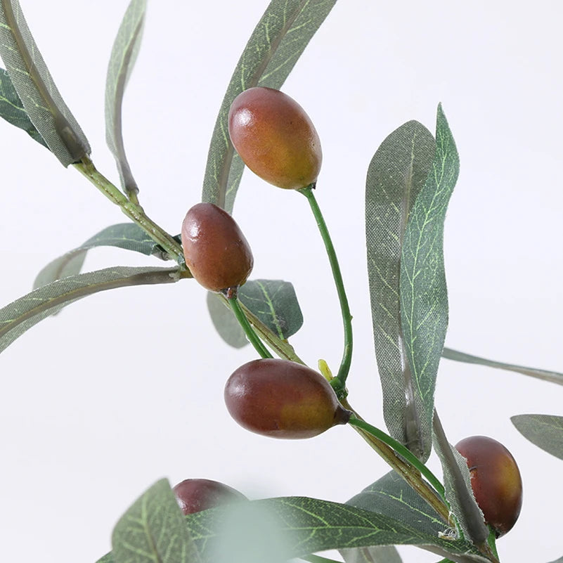 Artificial Olive Branch Green Leaves & Fruit – Faux Silk Decor Artificial Plant Branch Babs