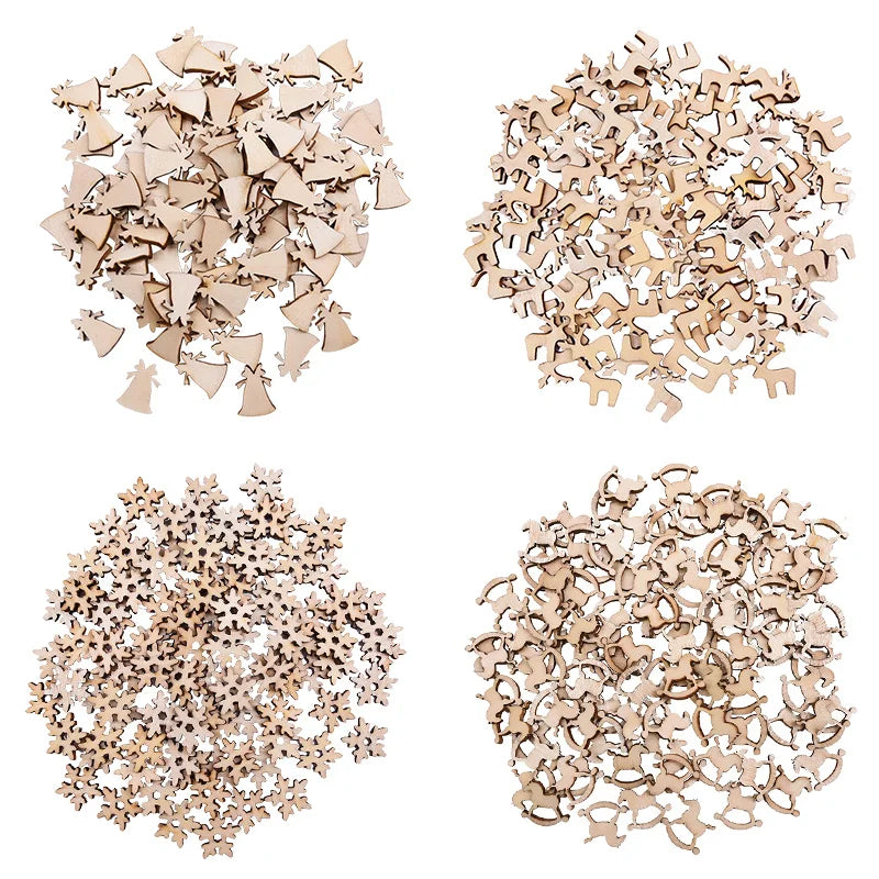 100pcs Wooden Christmas Ornaments DIY Snowflake Pendants Christmas Wood Ornaments Babs