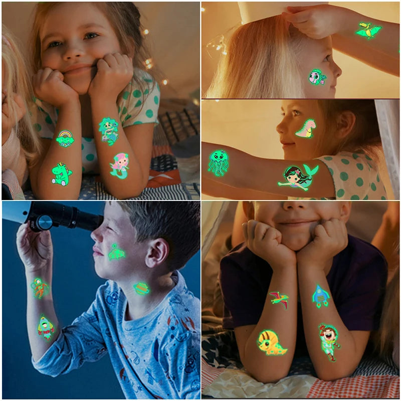 Glow in the Dark Kids Temporary Tattoos – Mermaid & Dinosaur 5pk Kids Temporary Tattoos Babs