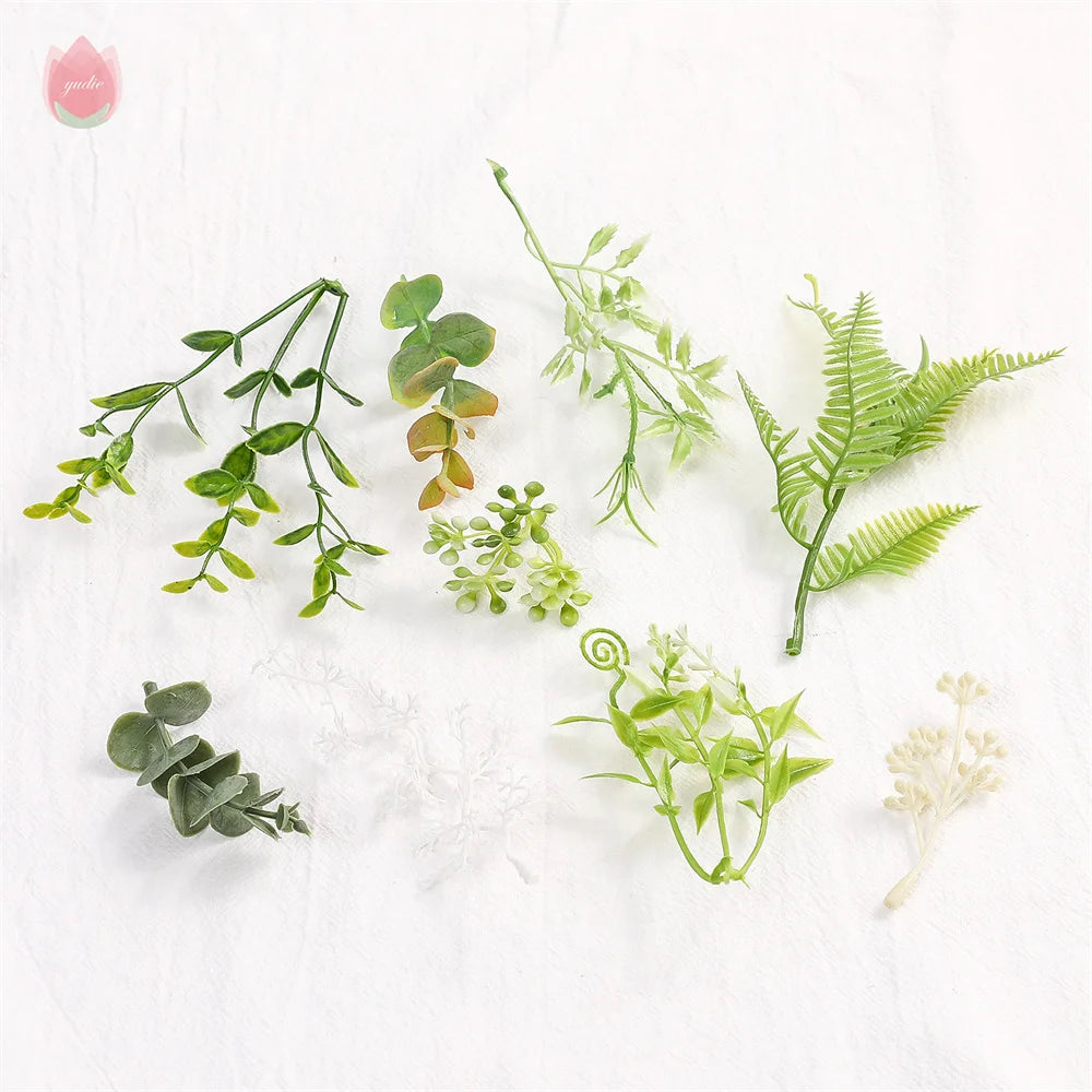 10pcs Artificial Fern & Eucalyptus Silk Leaves for Home & Wedding Artificial Silk Leaves Babs