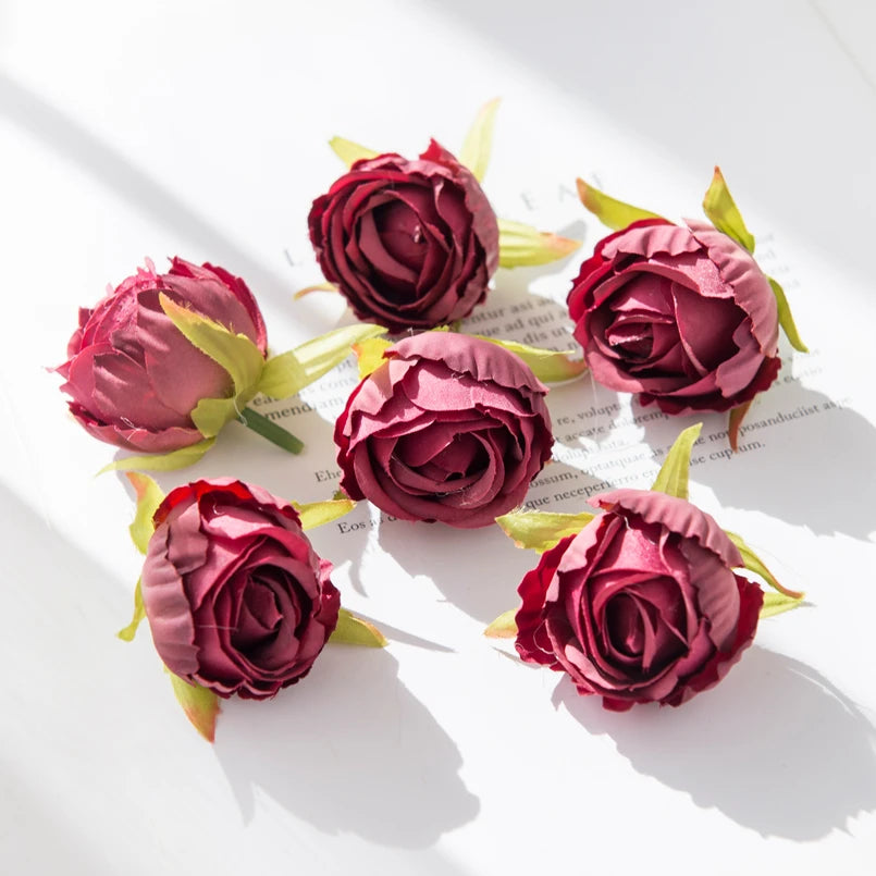 Silk Rose Tea Bud Artificial Flowers – Wedding & DIY Décor Artificial Silk Flowers Babs Red wine 30pieces