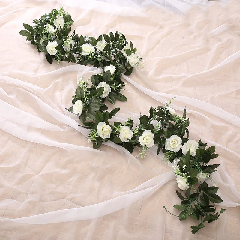 Silk Artificial Rose Vine Garland – Faux Flower Wall Décor Artificial Flower Garland Babs WHITE