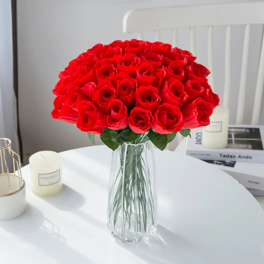 10Pcs Silk Red Rose Bouquet – Artificial Flowers for Home & Wedding Artificial Flower Bouquet Babs