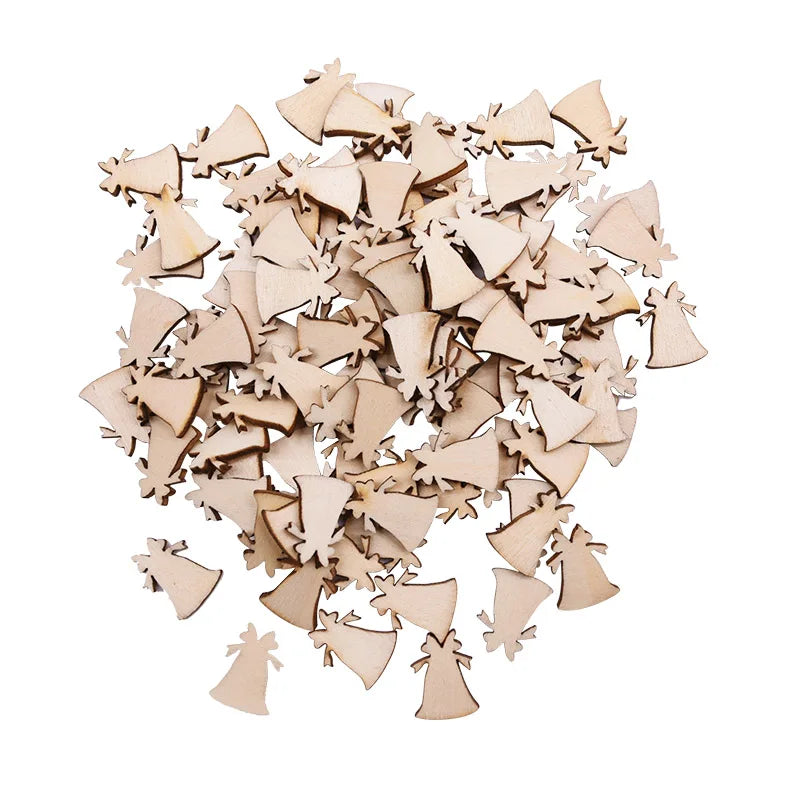 100pcs Wooden Christmas Ornaments DIY Snowflake Pendants Christmas Wood Ornaments Babs Style-E