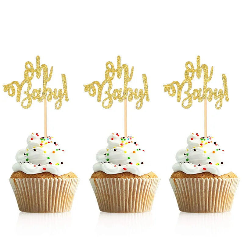 10Pcs Gold Oh Baby Cupcake Toppers – Baby Shower & Birthday Cupcake Toppers Babs