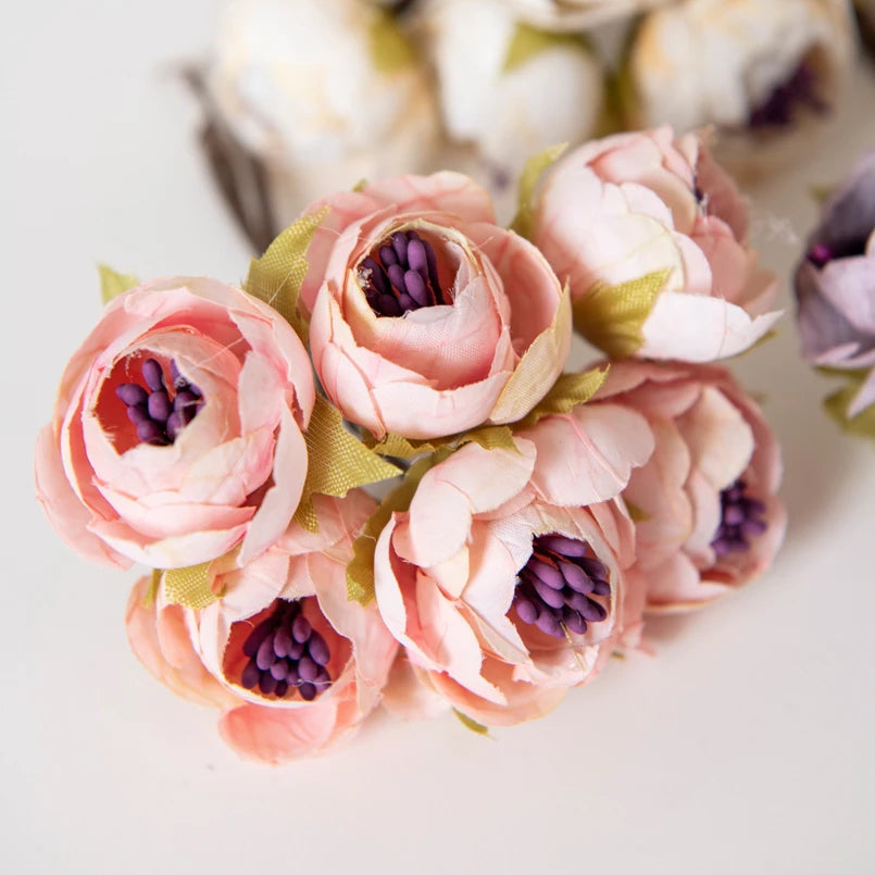 12PCS Silk Tea Rose Buds – Artificial Flowers for Wedding & Home Artificial Silk Flowers Babs