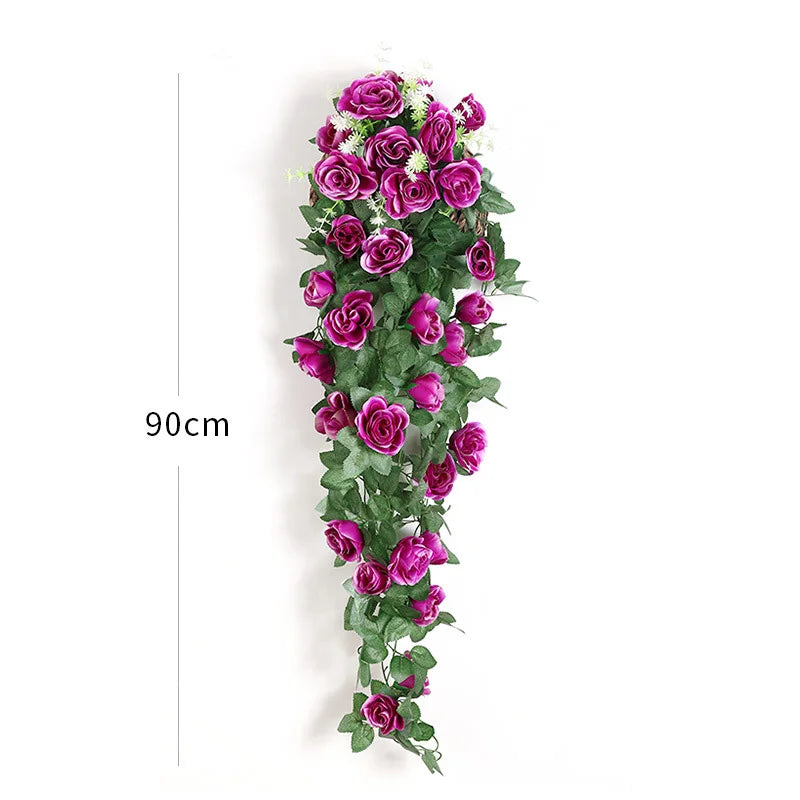 Artificial Silk Rose Wreath – Wall Hanging Floral Home Decor Decorative Floral Wreath Babs purple