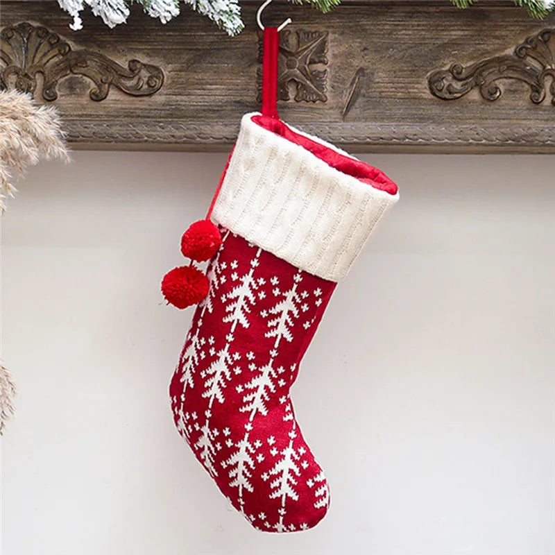 Knitted Christmas Stocking – Fleece Xmas Candy Gift Bag Christmas Stocking Babs