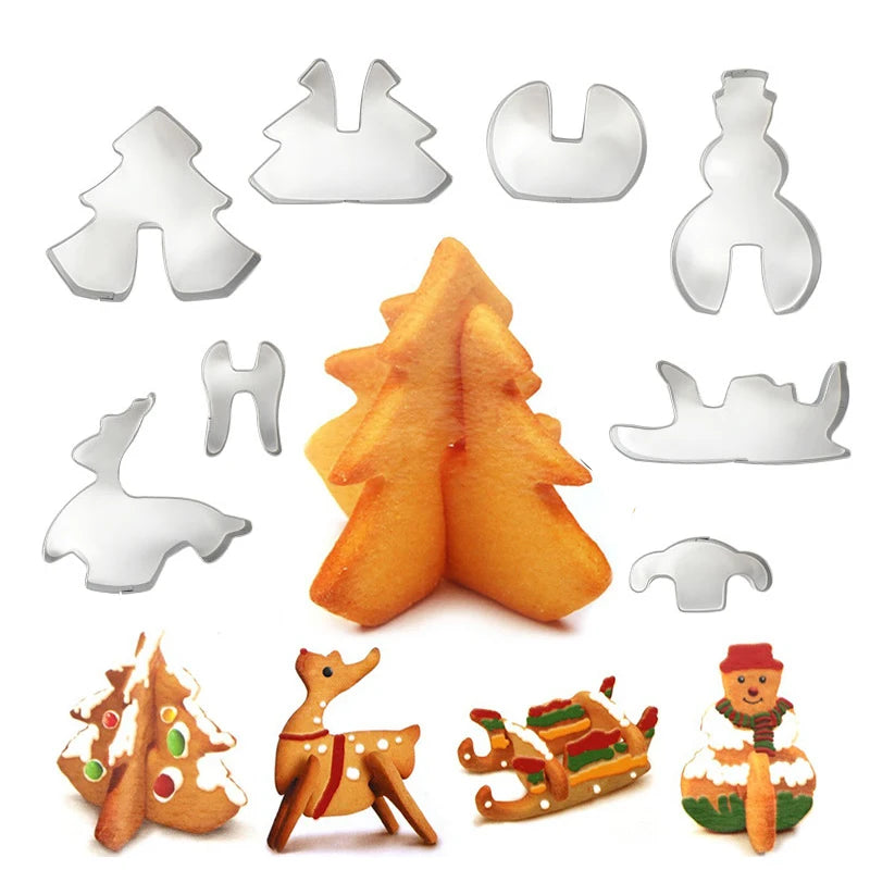 8-Piece 3D Christmas Cookie Cutters – Stainless Steel Set Cookie Cutter Set Babs