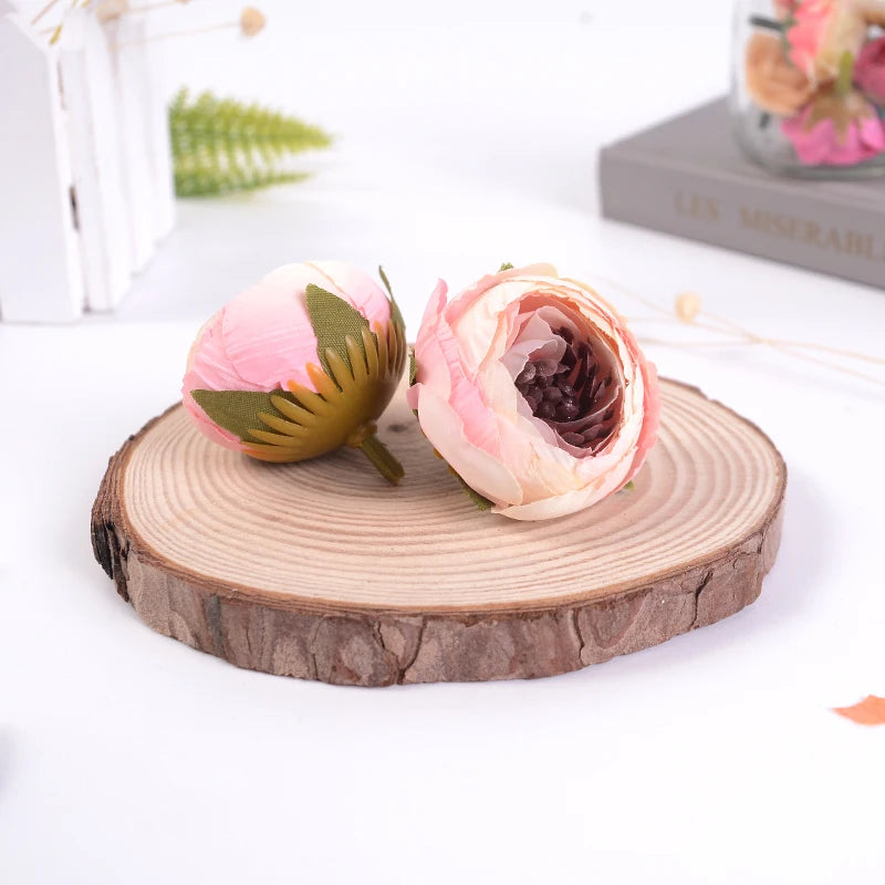 Silk Rose Camellia Artificial Flower Heads for Wedding & Home Décor Artificial Flower Heads Babs Pink Yellow 10Pcs