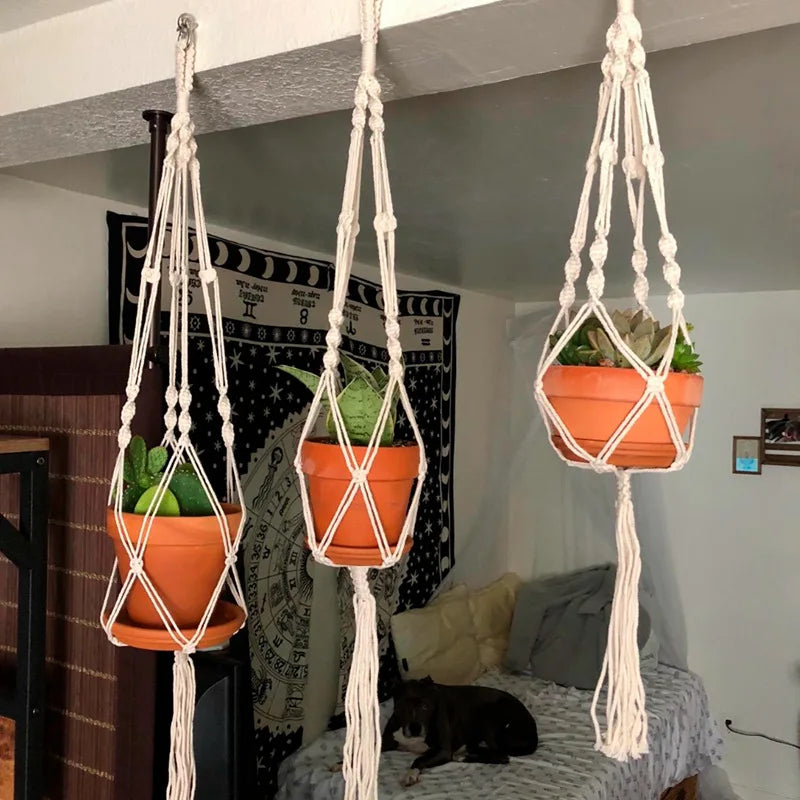 Macrame Plant Hanger – Handmade Rattan Rope Hanging Basket Macrame Plant Hanger Babs