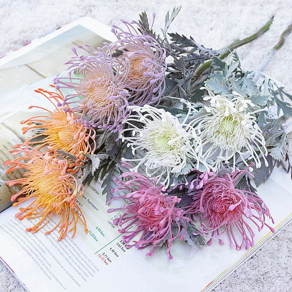 Artificial Pincushion Flower Stems – Faux Bouquet Décor Artificial Flower Stems Babs