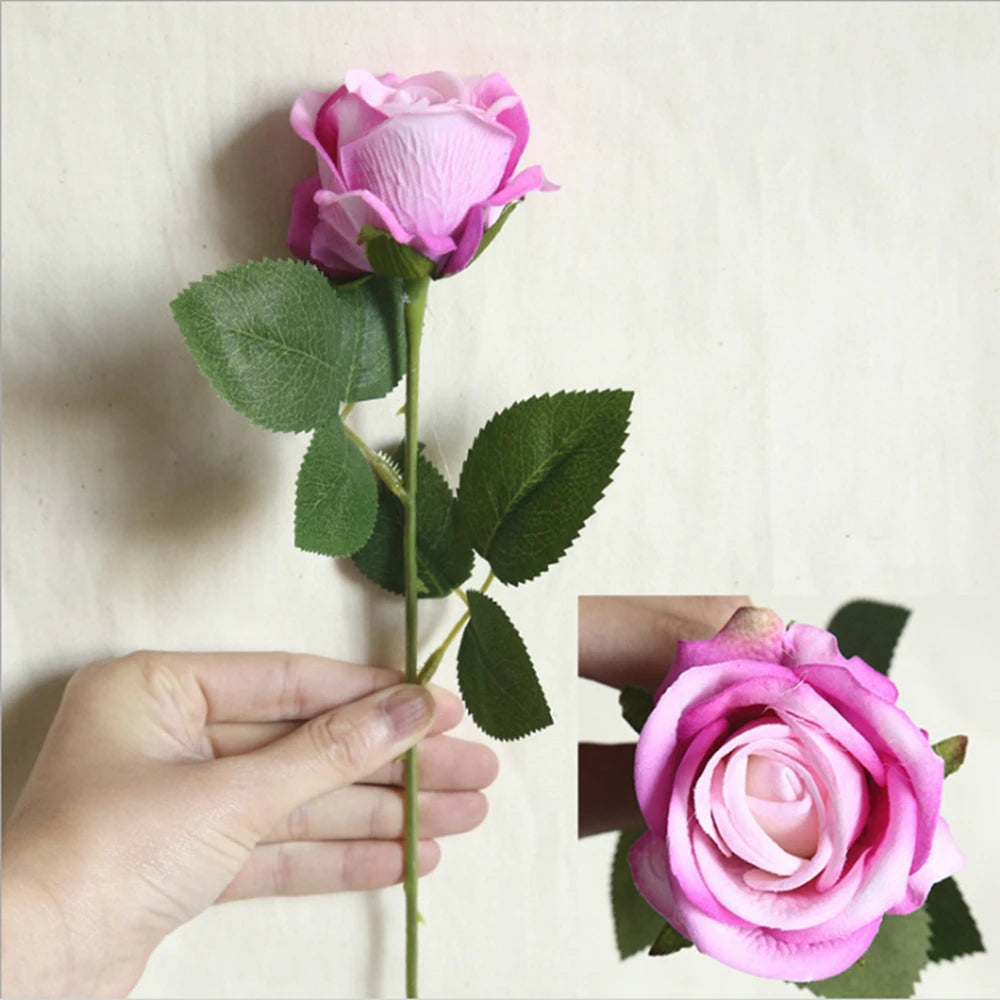 Silk Rose Artificial Bouquet 3/5pc – Wedding & Home Decor Artificial Flower Bouquet Babs Deep Pink 3 Piece