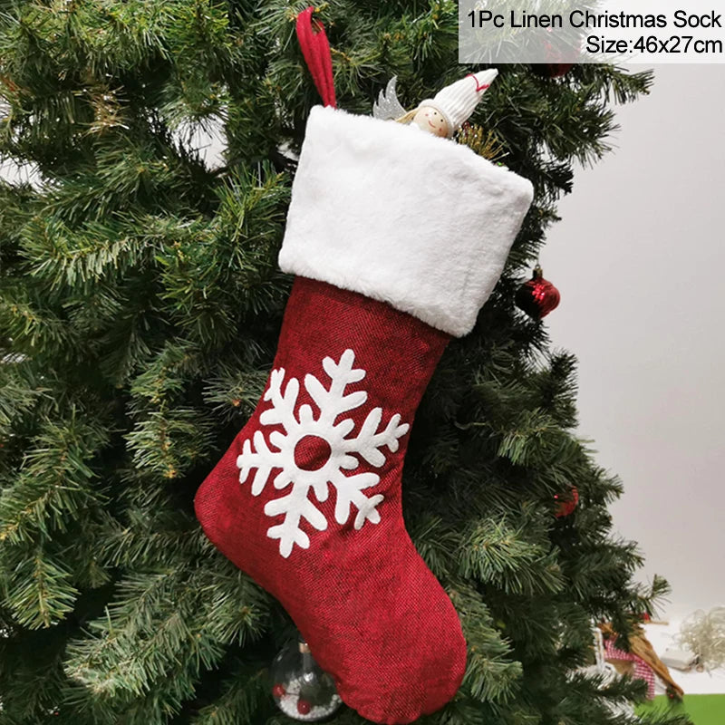 Knitted Christmas Stocking – Fleece Xmas Candy Gift Bag Christmas Stocking Babs L