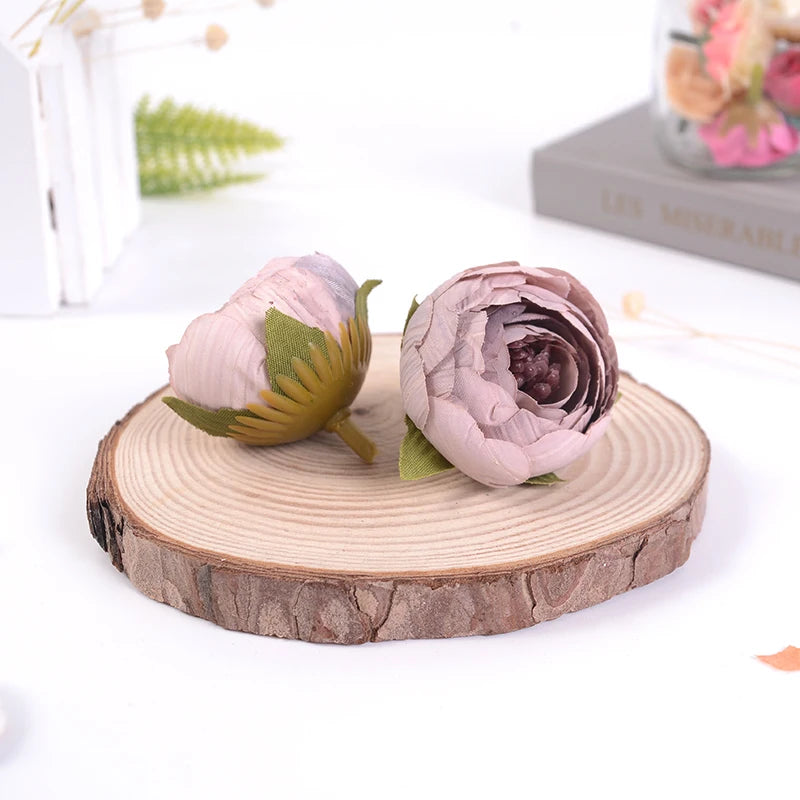 Silk Rose Camellia Artificial Flower Heads for Wedding & Home Décor Artificial Flower Heads Babs Bean Paste Purple 10Pcs