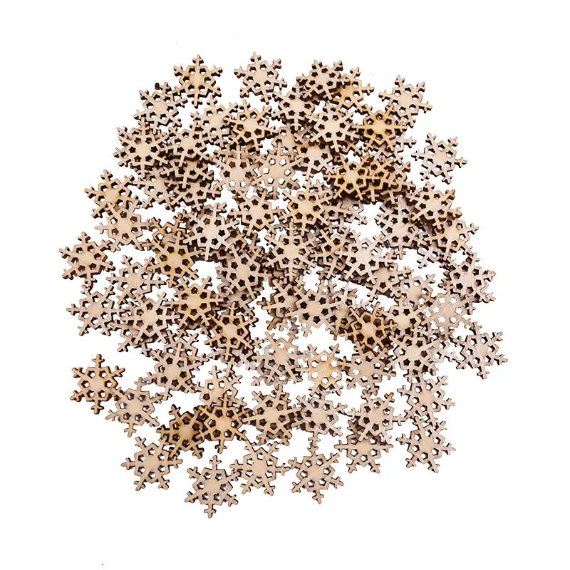 100pcs Wooden Christmas Ornaments DIY Snowflake Pendants Christmas Wood Ornaments Babs Style-C
