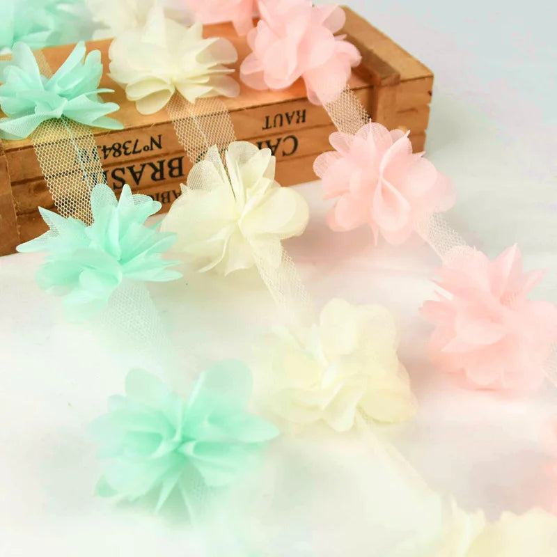 3D Chiffon Flower Lace Trim 2 Yards 24pc – DIY Sewing Craft Lace Flower Trim Babs