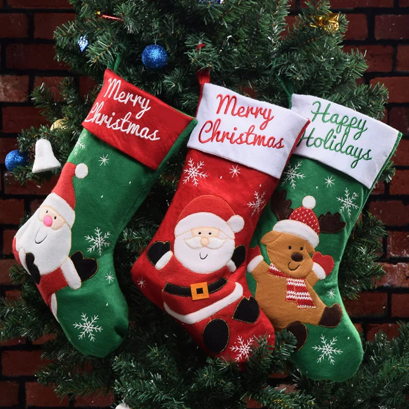 Knitted Christmas Stocking – Fleece Xmas Candy Gift Bag Christmas Stocking Babs