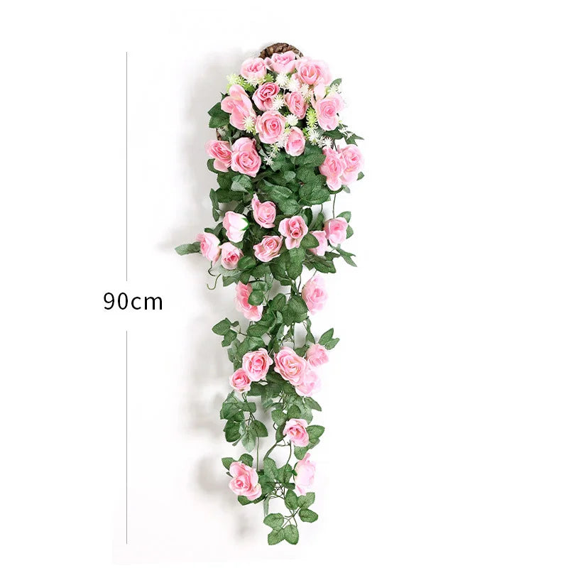 Artificial Silk Rose Wreath – Wall Hanging Floral Home Decor Decorative Floral Wreath Babs pink