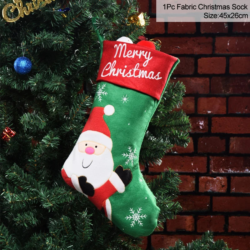 Knitted Christmas Stocking – Fleece Xmas Candy Gift Bag Christmas Stocking Babs I